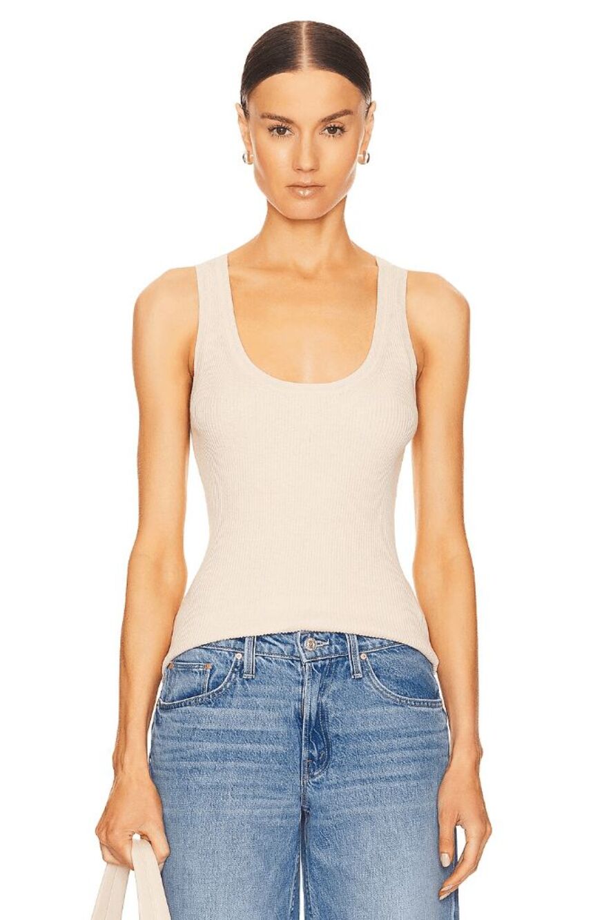 Enza Costa Bone Beige Knit Scoop Neck Linen Blend Tank Top Women's Size Small
